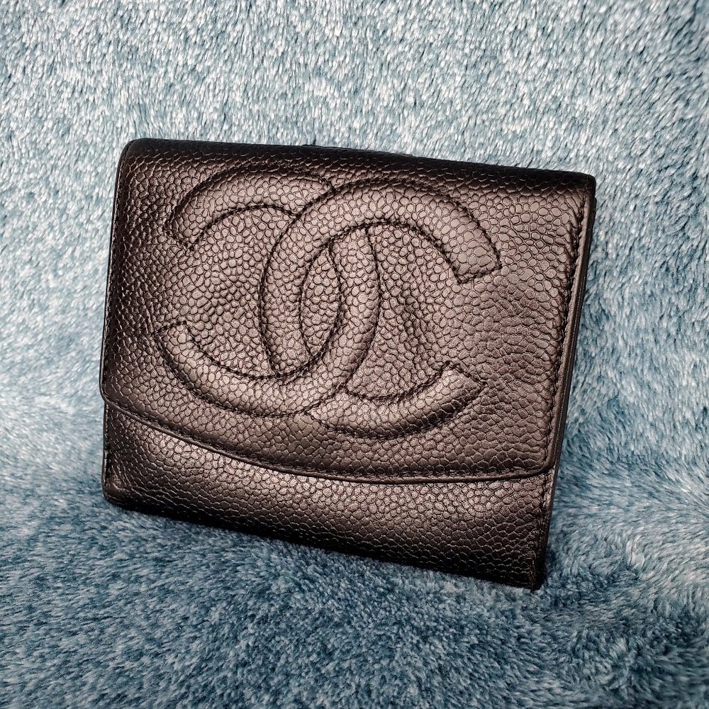CHANEL PRICE DROP CC Monogram Bifold Wallet Black Caviar